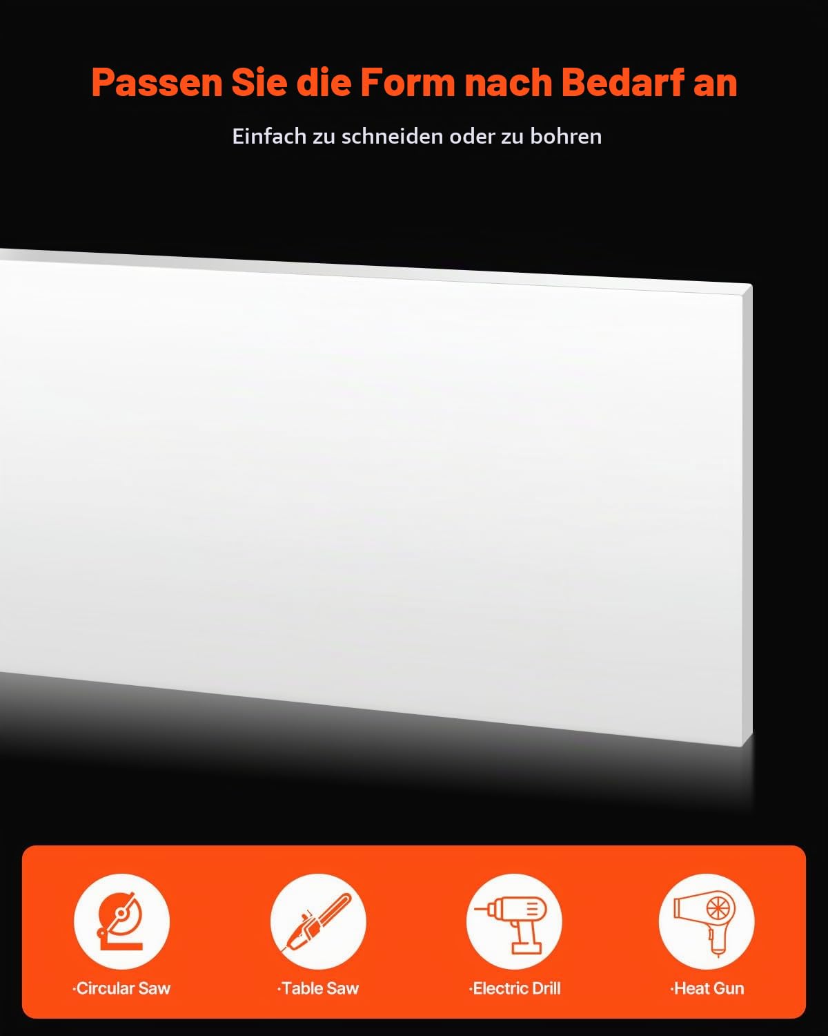 VEVOR HDPE Kunststoffplatte, 1 Stk. hochdichte Polyethylenplatten, 1219x610 mm, 13 mm dick, anpassbare Platten, ideal für Heimwerkerarbeiten, schwere Industriegeräte, weiß