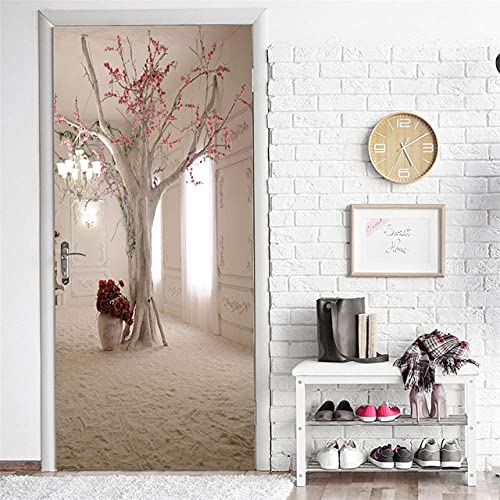 Vinilos Para Puertas 77X200Cm Flores De Arbol Vinilo Puerta 3D Pegatinas Para La Renovación De La Puerta Arte Mural Etiqueta Carteles Pegatinas De Pared Diy Decoraciones