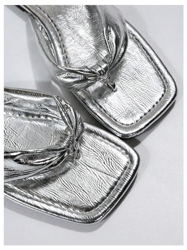 Image of GORGLITTER Women's Flip Flops Flat Sandals Dressy Metallic Square Toe Thong Vacation Summer Weeding Slides Sandals