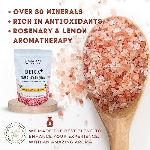 Detox+ Himalayan Soak Bath Salt With 100% Pure Rosemary And Lemon Essential Oils - Detoxing Mineral Bath For Women And Men With Epsom Salt - 32 Ounces Resealable Bag #TOP1
