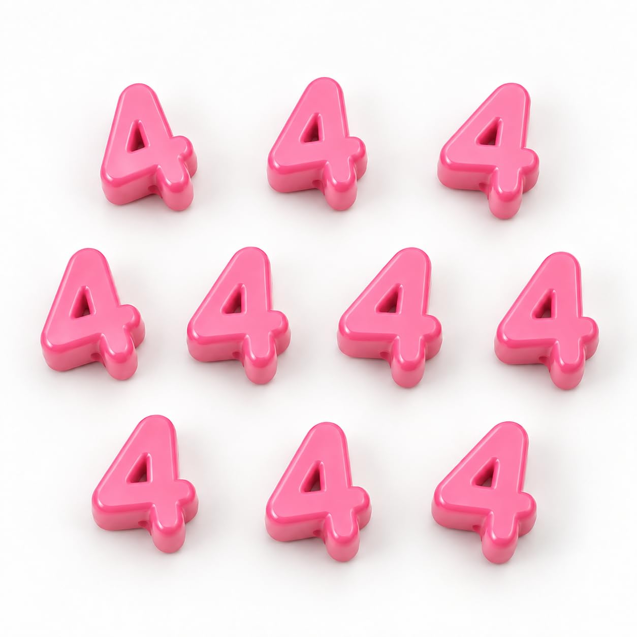 Number Beads, 10pcs Number Beads for Bracelets with 6mm Large Hole, Number Bead for DIY Jewellery Making, Keychains and Paracord Crafts(Pink, Number 4, 10)