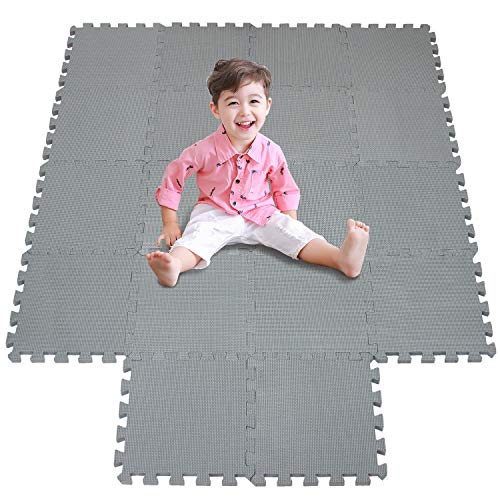 Image of meiqicool Foam Play Mat Thick Soft EVA Interlocking Foam Floor Mats Children Yoga Exercise Multi Jigsaw Puzzle Blocking Board Kids Playmats Play Grey 18 Piece L