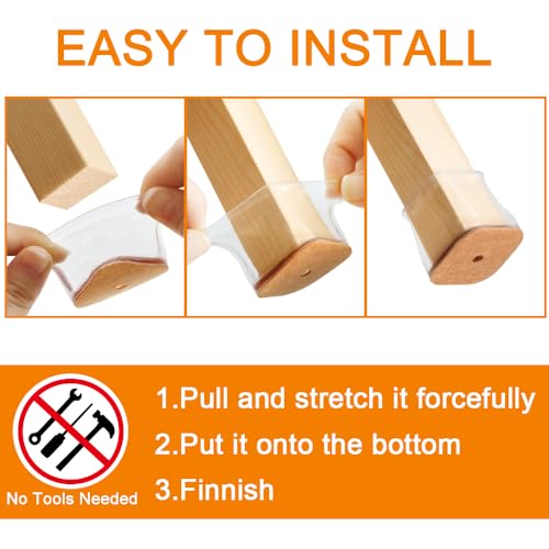 24 Pcs Chair Leg Floor Protectors for Hardwood Floors Square Silicone Covers to Protect Wood Tile Floors Felt Pads Furniture Leg Caps Anti-Scratch Reduce Noise (Fit:3/4" to 1")