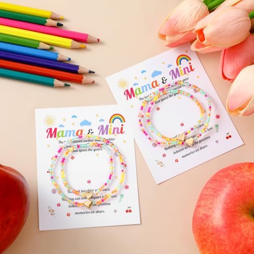 2 Pcs Mama and Mini Matching Outfits Bracelets Back to School bracelets Matching Heart Jewelry Gifts Wish First Day of School Gifts for Mother Daughter mommy and me3