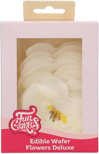 FunCakes Edible Wafer Flowers Deluxe Orchid White Medium - Edible Paper Flowers for Decorating Cakes, Cupcakes and Desserts - Pack of 10