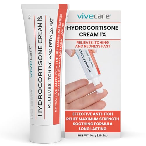 Vive Care Hydrocortisone Cream 1% (1 oz) - Maximum Strength Anti-Itch Ointment for Psoriasis Rash Allergy Eczema Hives & Bug Bites - Paraben-Free Itchy Skin Relief Treatment