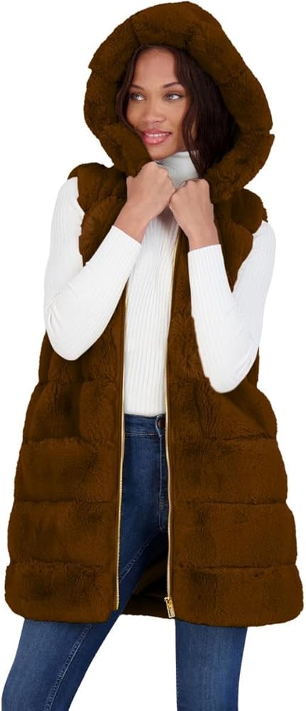 Via Spiga Women's Grooved Faux Fur Hooded Vest Brown Size S : Amazon.ca:  Clothing, Shoes \u0026 Accessories