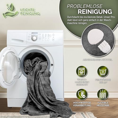 sinnlein® Heizdecke aus Plüsch 180 x 130 cm | elektrische Wärmedecke mit Abschaltautomatik | Kuscheldecke | Timerfunktion | 9 Temperaturstufen | waschbar bis 40°C | Digitalanzeige