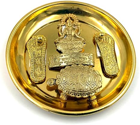 KSJONE Feng Shui Tortoise with Laxmi Charan Ashtdhatu Turtle Water Kachua Plate for Vastu Living Positivity, Wealth, Money, Good Luck & Longevity Copper Finish (Gold)