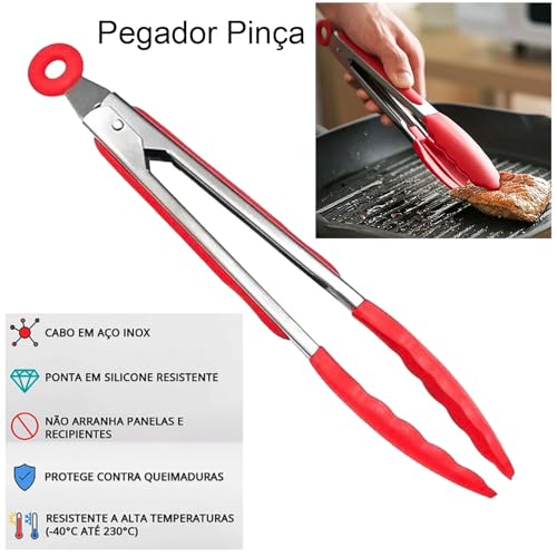 Kit Churrasco 5 Produtos: Conjunto 2 Facas Color + Pegador Pinça + Travessa + Manta Grill