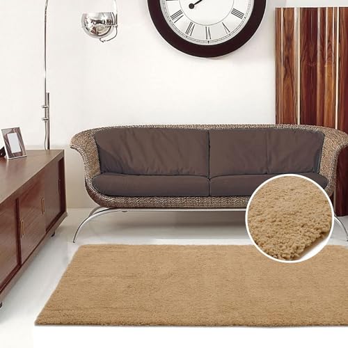Image of Purav Light 2200 GSM Soft Fluffy Runner Mats (5 x 7 ft, Beige)| Durable & Washable Bedside Runner for Bedroom, Mat for Bathroom, Living Room Floor Home Decoration with Anti Skid Backing