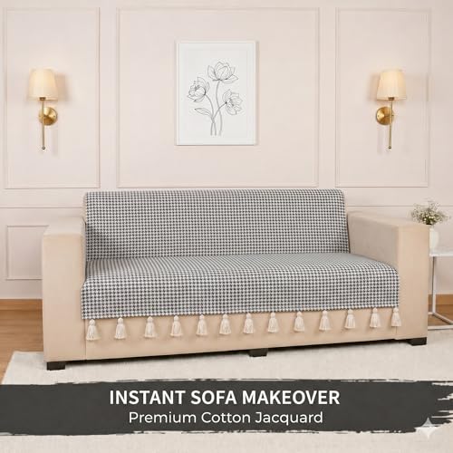 Image of STITCHNEST 'Nomad Weave Collection' 2 Seater Sofa Cover - Full Coverage| Elegant Jacquard Fabric, Decorative Tassels, Washable & Durable for Modern Living44