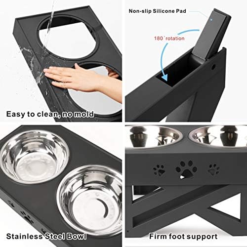 Idepet Raised Dog Bowl,Dog Bowls on Stands,Adjustable Height Dog Bowls with 2 Stainless Steel Dishes Anti-skip Elevated Dog Feeding Station Stand for Large Medium Small Dogs