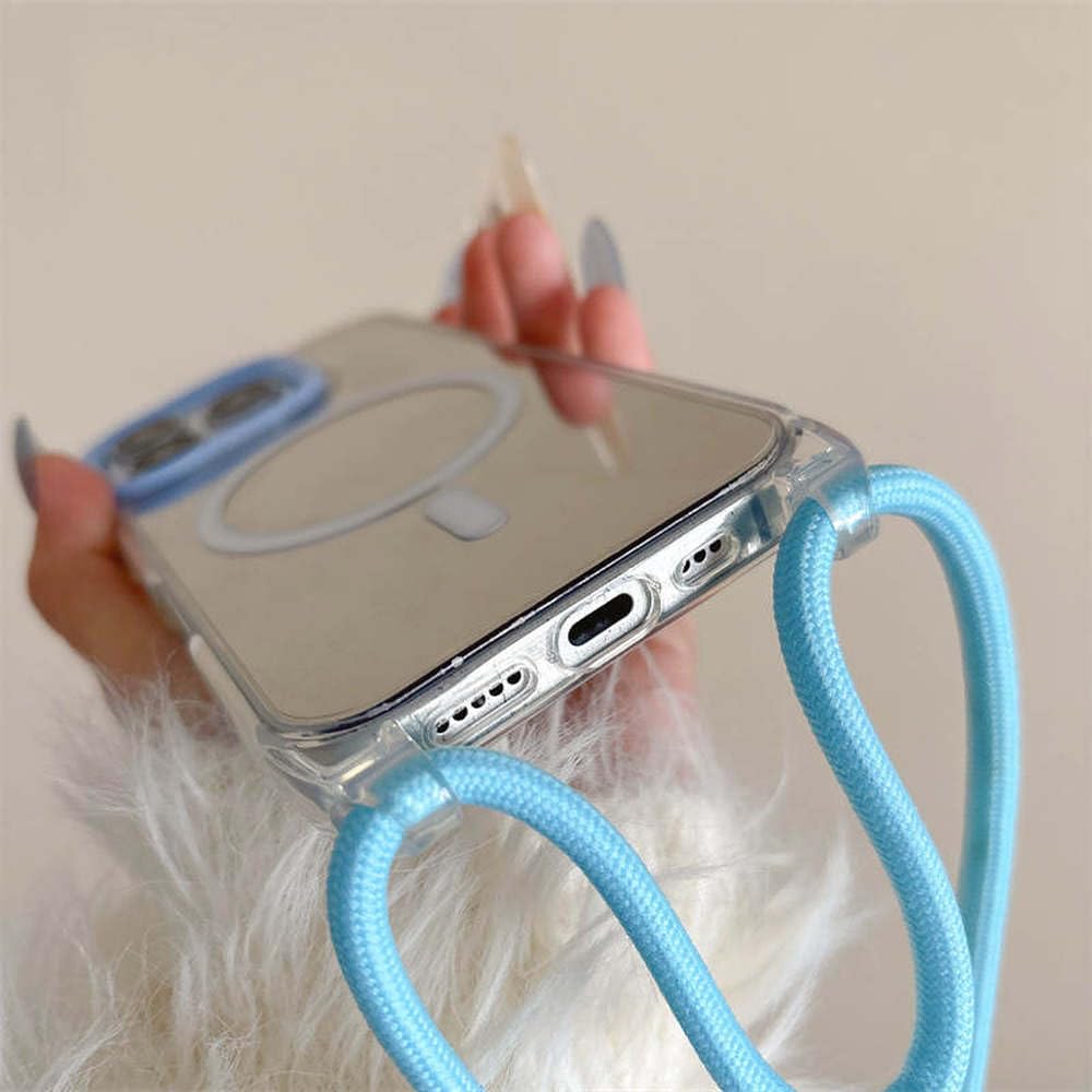 Naszyjnik Crossbody Smycz Lustrzane Magnetyczne Etui na Telefon Do iPhone 16 15 14 13 Pro Max Akrylowe Twarde PC Tylna Obudowa, Białe, Do iPhone 13Pro Max