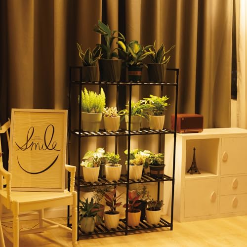 UYEENGY 4-Tier Wooden Plant Stand with LED Grow Lights -