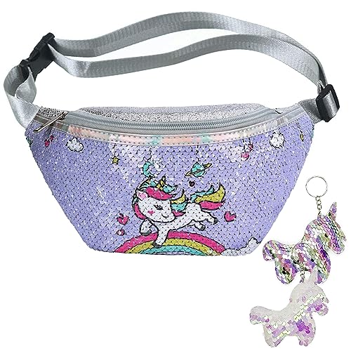 Bolsa Cintura Lentejuelas Unicornio Riñonera con Purpurina para Niña Riñonera Lentejuelas Unicornio Niños con Cinturón Ajustable para Niñas y Mujeres Unicornio Riñonera Niño