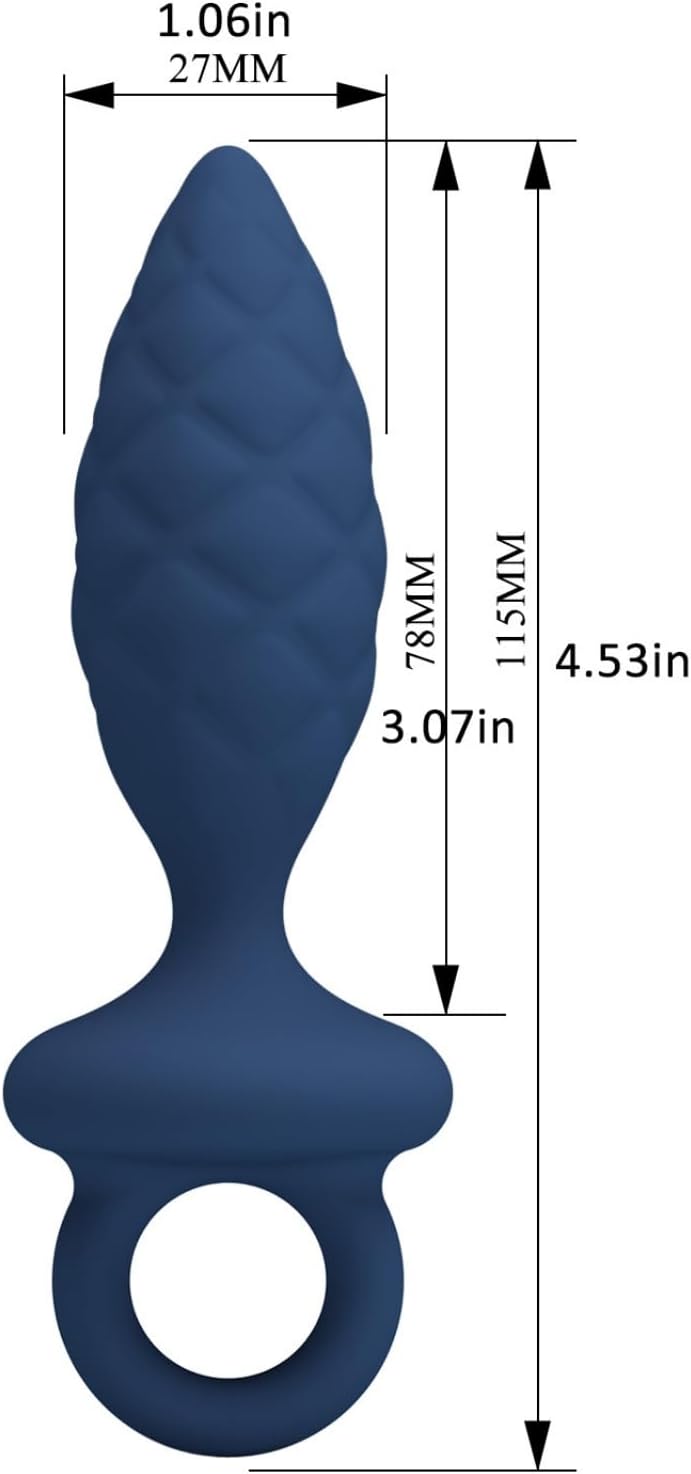 Blue Butt Plug Trainer Kit with Pull Ring, Silicone Anal Plug Toy Women Waterproof Adult Sex Toy - 115mm_4.53in