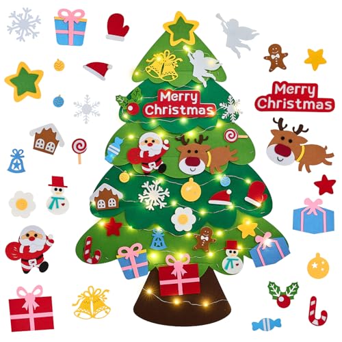 Image of DazSpirit Felt Christmas Tree,3.28ft DIY Xmas Tree with Lights, Wall Decor