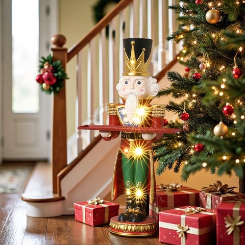 LuxenHome Nutcracker Christmas Decoration - Tall Soldier with Tray