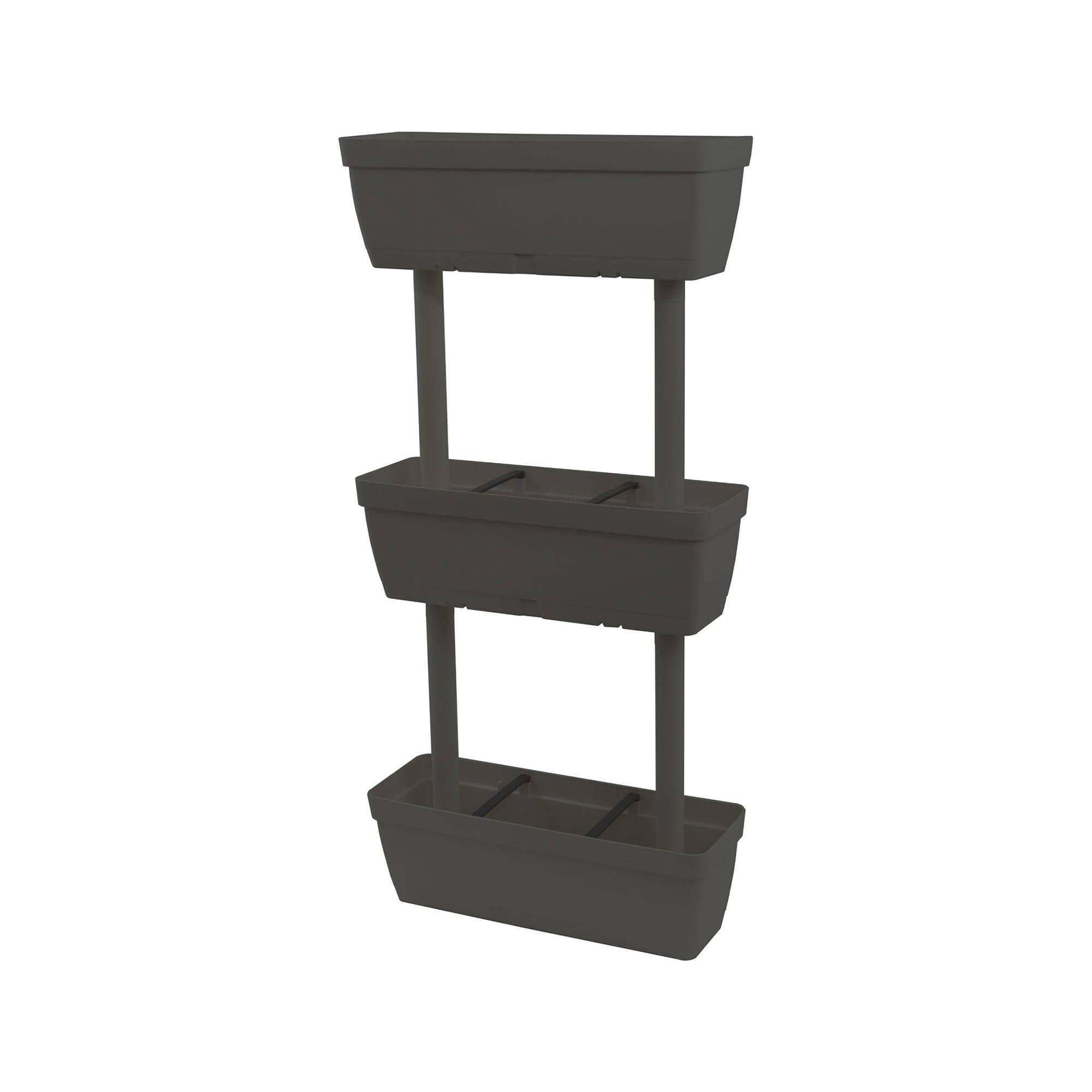 Dmora - Set di 3 vasi Durbuy, Composizione per orto casalingo, Set porta fiori per interno o esterno, 100% Made in Italy, 49x16h100 cm, Antracite