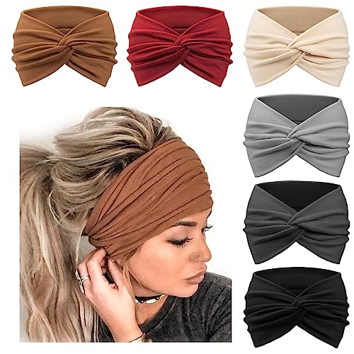 Image of DRESHOW 6 Pack Extra Wide Headbands for Women Large Turban Headband Boho Head Wrap Elastic Hairbands Hair Twisted Knot Hair Accessories
