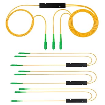 4PCS Fiber Optic Cable Splitter with 1 to 2 Distribution Channel 5050 Ratio Wiring Coupler for GPON,FTTH,CATV System SC-APC 1 to 2