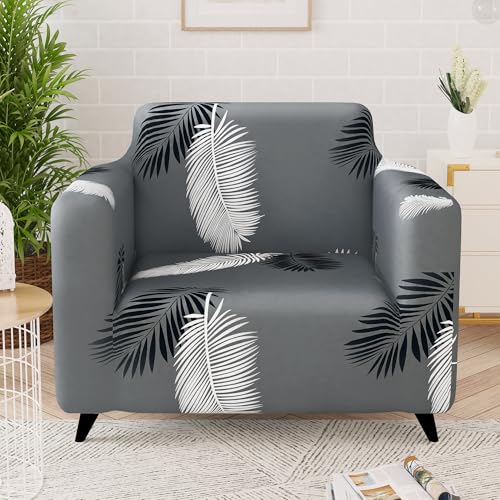 Image of Story@Home Sofa Cover Fully Covered Stretchable Polyester Spandex Elastic Sofa Cover for Living Room & Create Customized Set (Grey and White, 1 Seater)