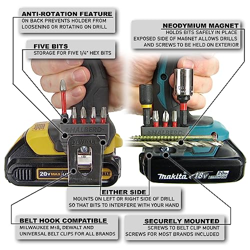Halberd Universal Fit Magnetic Bit Holder, Securely Mounts To Belt Clip Screw, Fits Both Left And Right Side Of Driver, For Milwaukee, Dewalt, Makita, Ridgid, Bosch, Ryobi, More (2 Pack, Standard) #TOP1
