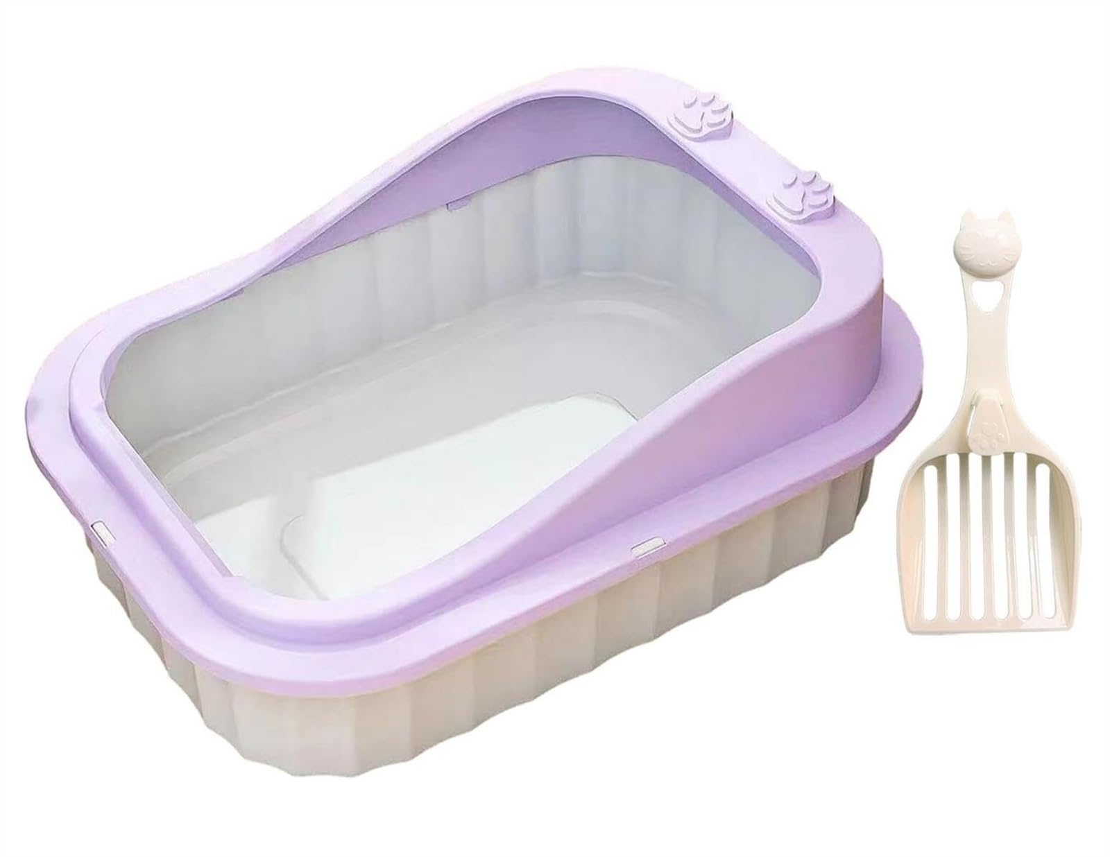 Kuwety dla Kotów LitterBox Otwarta Kuweta Dla Kota Z Wysokim Bokiem, Odporna Na Rozpryskiwanie Kuweta Dla Kotów, Toaleta Dla Kotów Z Szufelką Do Przesiewania Żwirku Bez Bałaganu(Purple)