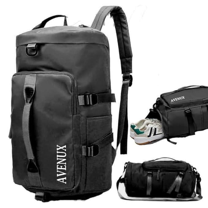 navrangi Avenux 28 Litrespolyester Gym Duffel Shoulder Bag for Women Men for Sports, Waterproof Dufflebag with Shoe and Wet Clothes Compartments Travel Backpack Workout Carry On Weekender (Black)-picture-27