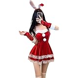 [DAYDREAM]サンタ コスプレ サンタコス 可愛い【豪華6点セット】クリスマス コスプレ サンタクロース 衣装 セクシー バニーガール コスプレ サンタ 衣装 クリスマス 衣装 大きいサイズ 演出服 イベント パーティー 舞台 新年会 文化祭 フリーサイズ (レッド, S3)