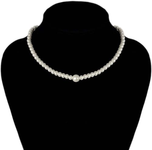 Miniatura 2 de Gionforsy Collar de perlas (0.315 in con uno de 0.472 in), Metal Perla, Perla de imitación