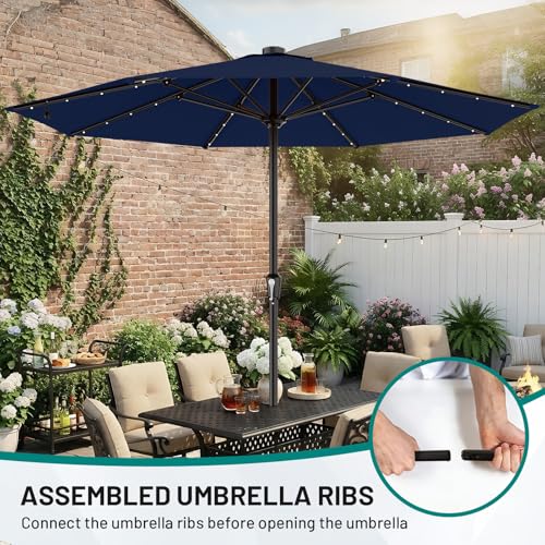 Image of AreShark 11FT Large Patio Umbrella with Solar Lights, Lighted Solar Umbrella with Crank, Outdoor Table Market Umbrellas for Garden, Deck, Backyard, Pool and Beach, Navy