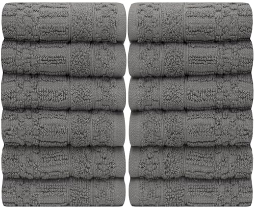 Image of PH Pleasant Home Diamond Wash Cloths Set - 12 Pack (12 inch x 12 inch) - 509 GSM - 100% Ring Spun Cotton Wash Cloth - Super Soft and Highly Absorbent Face Towels(Dark Grey)