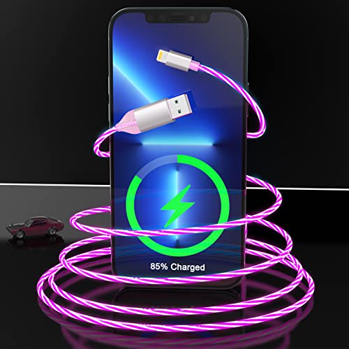 Materiale certificato Apple Premium MFi Il cavo con luce LED è dotato di un chip Smart MFi che garantisce che il cavo Lightning sia compatibile al 100% con i dispositivi iPhone. Il materiale PET ultra resistente è leggero e flessibile, facile da arrotolare e riporre. Facile da usare, plug and play.