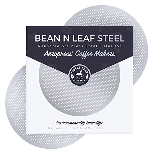 2-Pack Premium Filter for AeroPress Coffee Makers. Fits All AeroPress Models. Reusable, Durable, and Washable Stainless Steel Metal. STEEL by Coffee Bean n Leaf Brews