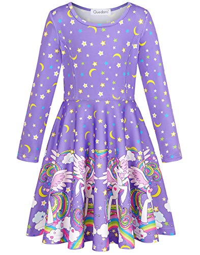 Quedoris Girls Dress Unicorn Printed Casual Party Twirly Dress for Kids in 2t to 10 Years2