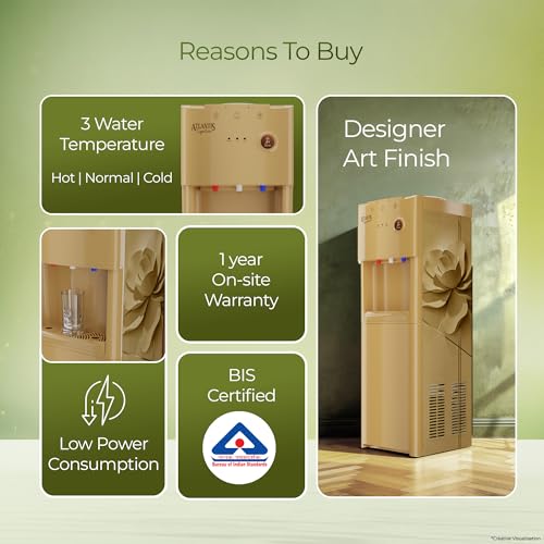 Image of Atlantis Signature Floor Standing Water Dispenser | Designer Series | Hot, Normal & Cold | Luxury Art Finish | Top Push Buttons | Child Safety Lock | Silent Operation | BIS Certified | Office & Home