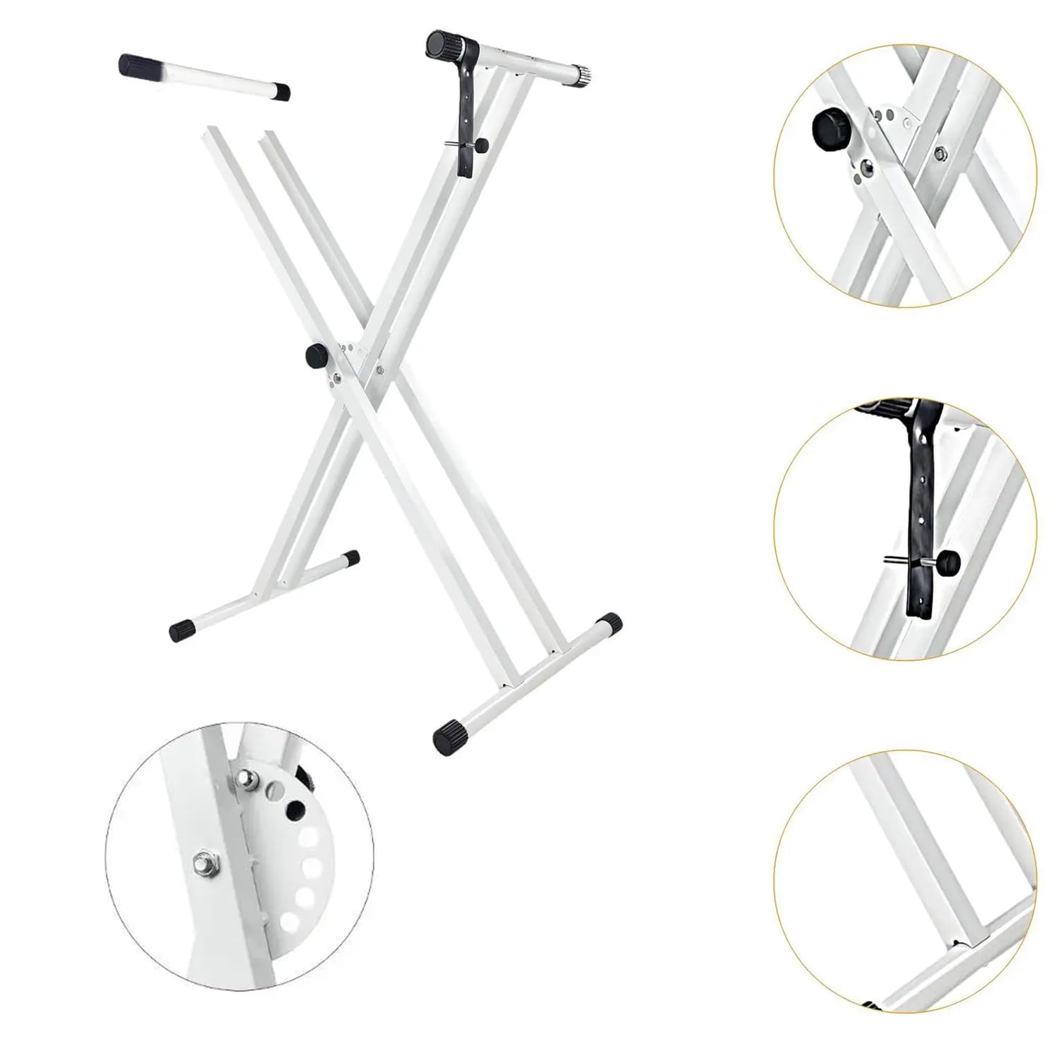 Keyboard Ständer mit Keyboard hocker,Zusammenklappbar Piano Ständer Set,X-Keyboardständer mit 7-Fach Höhenverstellbar & Klavierhocker mit 4-Fach Höhenverstellbar,Doppelrohrverstärkt,Für E-Piano(Weiß)
