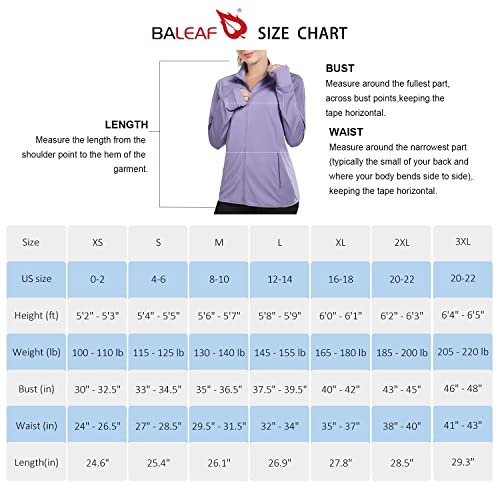 BALEAF Women's Hiking Shirts Lightweight Jackets Full Zip UPF 50+ Sun Shirts Running Long Sleeve Zip Pockets Sky Blue Size M