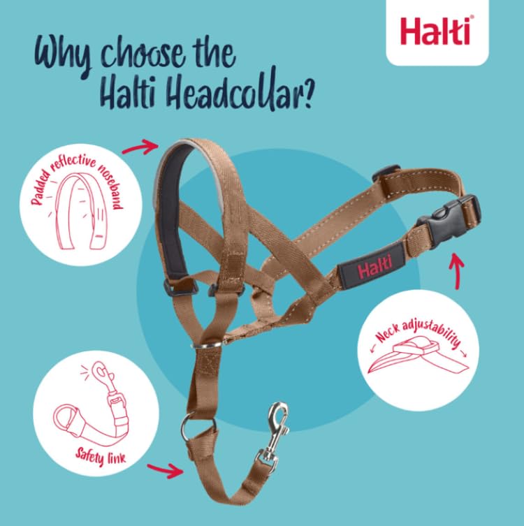 Image of Halti Headcollar for Dogs | Size 2, Desert Sand | Stop Your Dog Pulling on the Leash | Adjustable, Reflective, Lightweight | Padded Nose Band | Training Collar for Medium Dogs