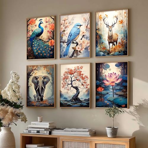 Image of Kotart Premium Digital Traditional Art Paintings with Frame for Home Decor | Painting for Wall Decoration | Wall Painting for Living Room Bedroom Hotel Wall Decor | Pack of 6 (10x13, wall decor for living room)