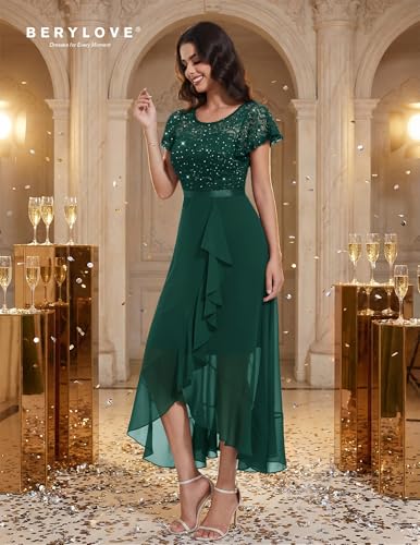 Image of BeryLove Formal Dresses for Women 2026 Wedding Guest with Slit Cocktail Elegant Lace Long Prom Dress