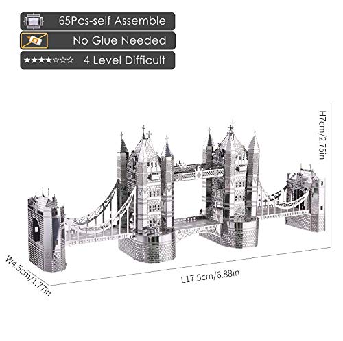 Piececool 3D Puzzles for Adults, London Tower Bridge Metal Models Kit, Famous Landmarks Architecture Building Models Kits, DIY Craft Kits Gifts for Birhtday Christmas, 65 Pcs - Image 4