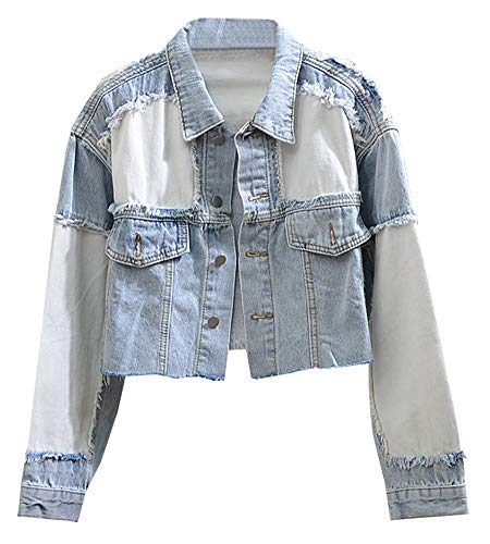 SCOFEEL Women's Patchwork Denim Jacket Coat Boyfriend Cropped Jean Jackets