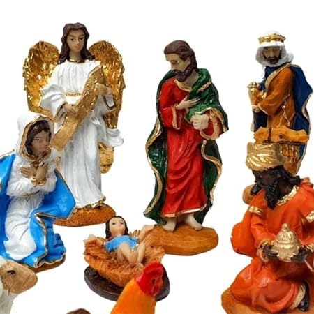 Presépio de Natal em MDF com peças em Resina - 14 Peças Decorado e Pintado