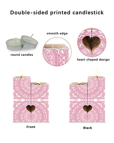 Abstract Mandala Candle Holder Set, Wooden Pillar Candle Stick Candle Holder, Tall Tealight Unity Menorah Candlestick, Retro Bohemian Floral Print Personalized Gifts For Momen/Men Wedding #TOP1