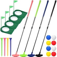 MiniInflat 4 Set Mini Golf Putters with 8 Balls, 4 Golf Putting Cup and Flag, Tees, Two Way Adjustable Length Putter for Right or Left Handed GolferNatural