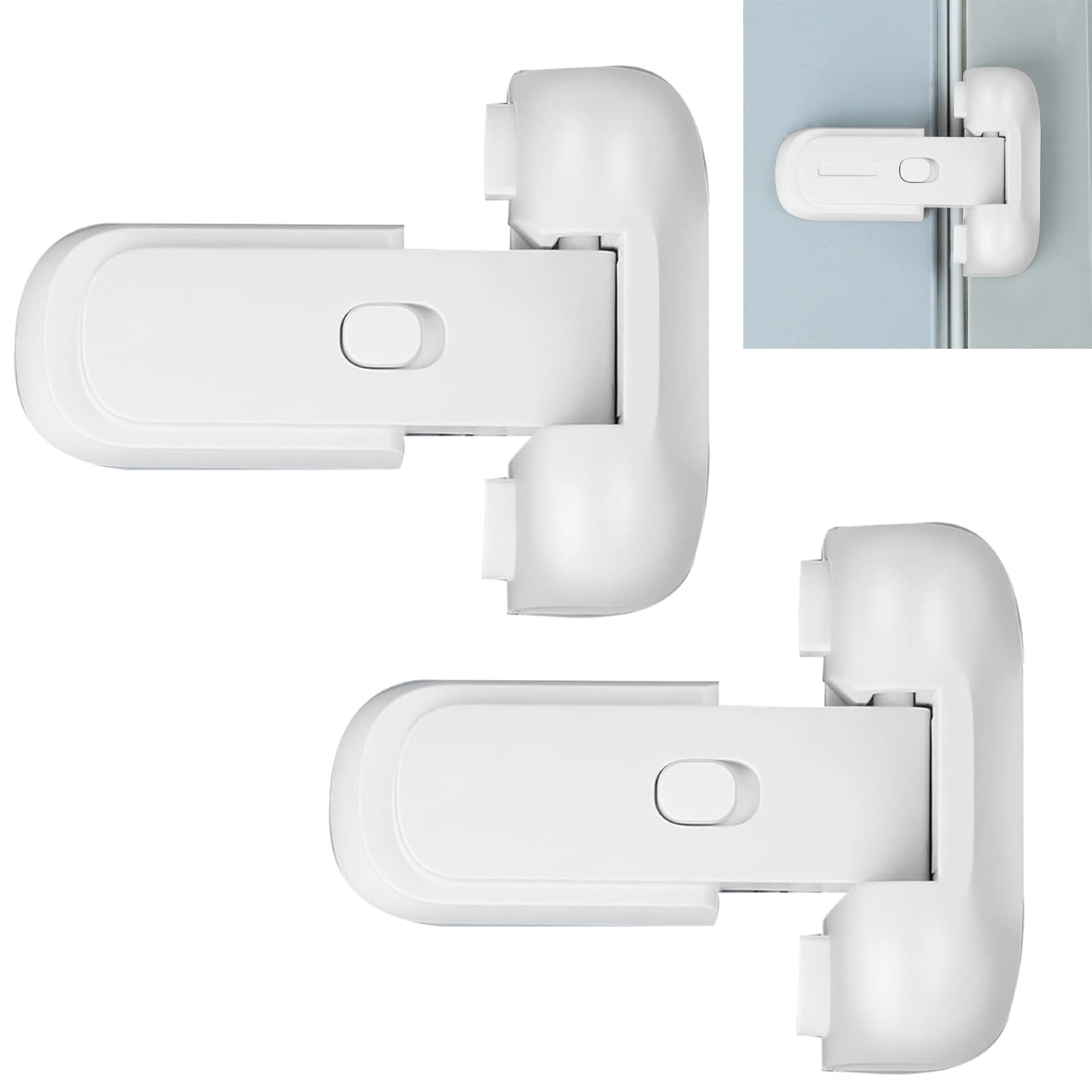 Pack de 2 seguridad niños cerradura nevera sin taladrar, cierre mejorado con adhesivo resistente para frigorífico y congelador, instalación fácil, Blanco