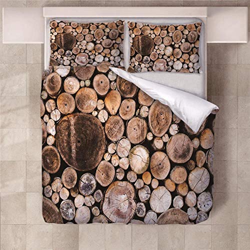 YLWMBB Bettwäsche Rundes Holz Weich Atmungsaktiv Bequem und Langlebig 3D Druck Polyester Muster Bettwäsche Set mit 2 Kissenbezügen und Bügelfreiem Reißverschluss 200x200cm Cover